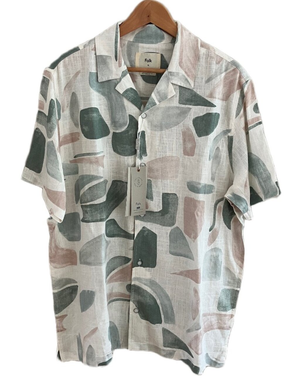British Designer FOLK Palcont S/S Shirt Men's Size S Green NWT linen Blend